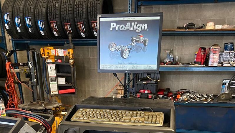 Pro Align software on computer for tire alignment bay